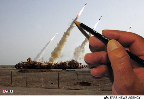 Spoof of the photoshopped missile photo with a handheld pencil editing the image