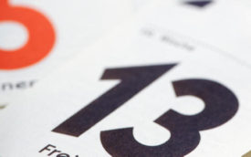 calendar showing Friday the 13th