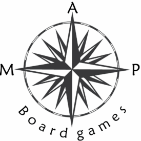 Logo for MAP Boardgames from PAX Unplugged 2025. A compass needle with 16 points has the letters M, A, and P at the west, north, and east points, with board games written along the bottom.